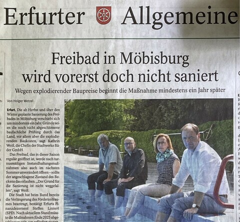 Presse: Freibad in Möbisburg wird vorerst doch nicht saniert. <span> • TA: 19.5.2022, Text: Holger Wetzel, Foto: Holger Wetzel</span>