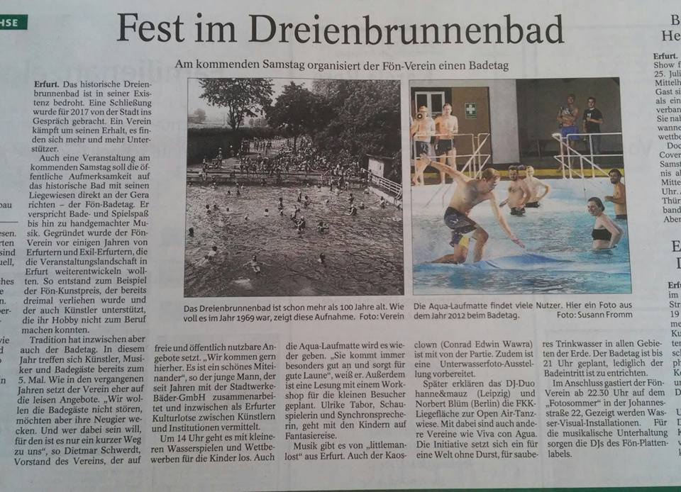 Presse: Fest im Dreienbrunnenbad, Bild: TA / 22.7.2015