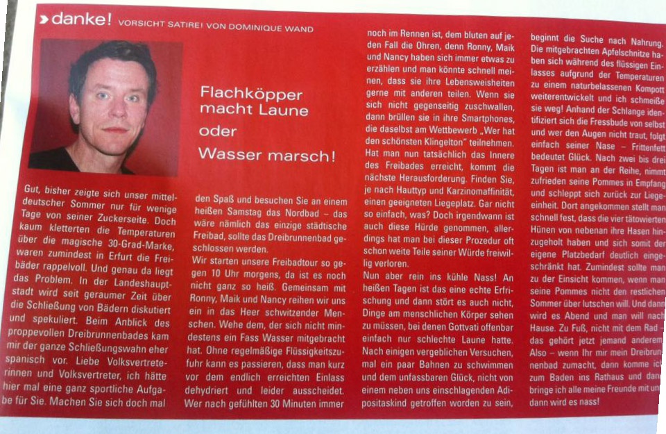 Presse: Flachköpper macht Laune, Bild: TAKT Magazin, August 2015