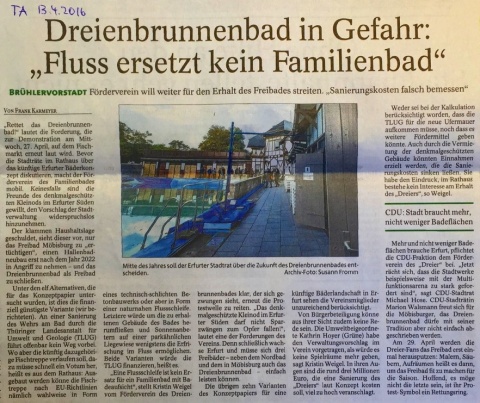 Dreienbrunnenbad in Gefahr: "Fluss ersetzt kein Familienbad"<span> • TA 13.4.2016, Text: Frank Karmeyer, Foto Susann Fromm</span>