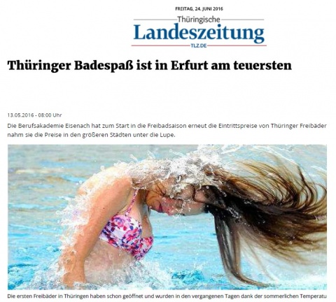 Thüringer Badespaß ist in Erfurt am teuersten _ TLZ<span> • Redaktion TLZ / 13.05.16 / TLZ  Foto: Dieter Urban
</span>