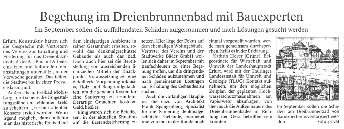 Presse: Begehung im Dreienbrunnenbad mit Bauexperten, Bild: 03.08.16 / TA; Foto: privat