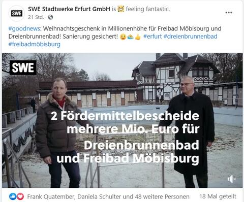 SWE: Sanierung gesichert!<span> • Quelle: Facebook / SWE Stadtwerke Erfurt GmbH</span>
