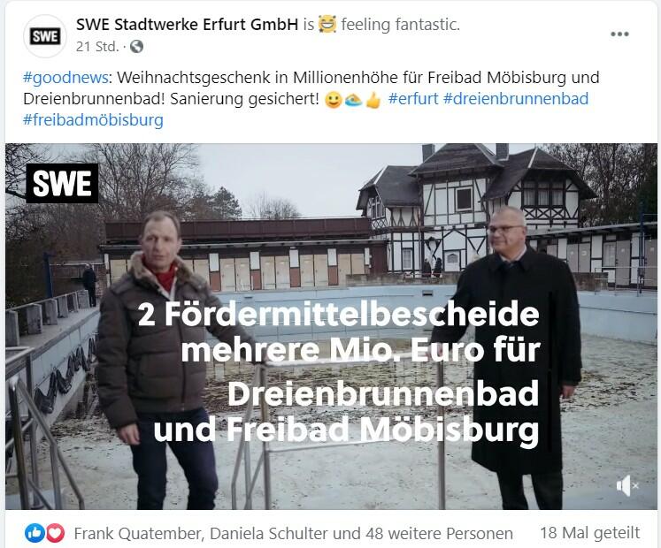 SWE: Sanierung gesichert!, Bild: Quelle: Facebook / SWE Stadtwerke Erfurt GmbH