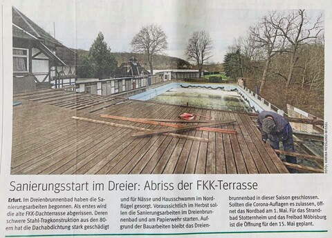 Presse: Sanierungsstart im Dreier: Abriss der FKK-Terrasse<span> • TA, 13.4.2021, Foto: Karina Hessland-Wissel</span>