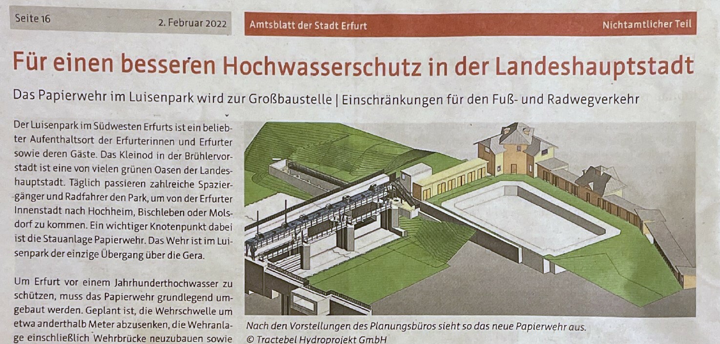 Presse: Für einen besseren Hochwasserschutz in der landeshauptstadt, Bild: Amtsblatt der Stadt Erfurt, 2.2.2022