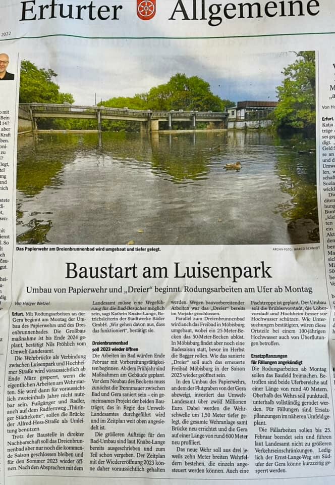 Presse: Baustart am Luisenpark, Bild: TA: 12.2.2022, Text: Holger Wetzel, Foto: Marco Schmidt